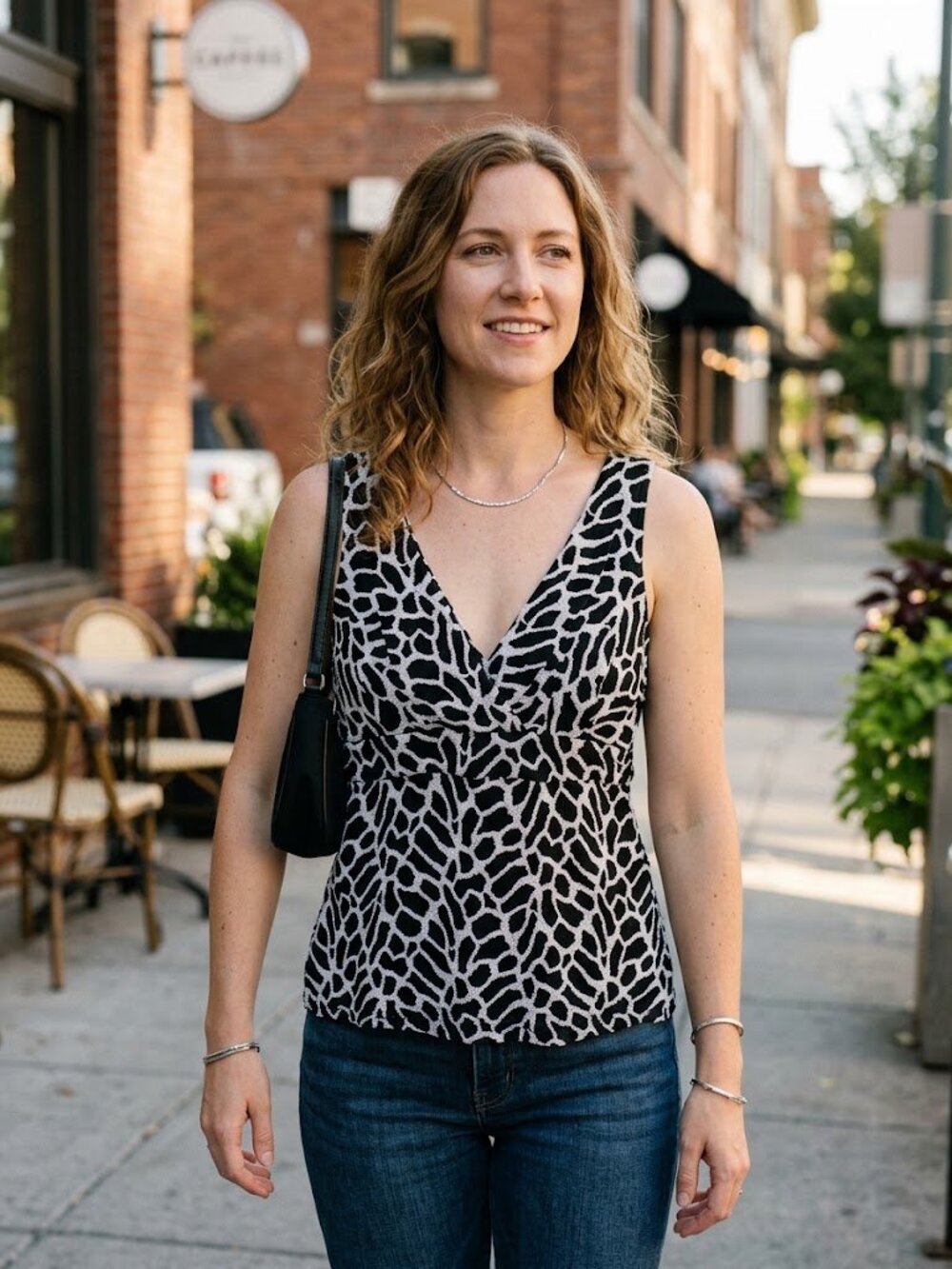 INC Animal Print V-Neck Tank Top in Black and White